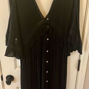 Free People Black Button-Down Dress with Ruffle Details